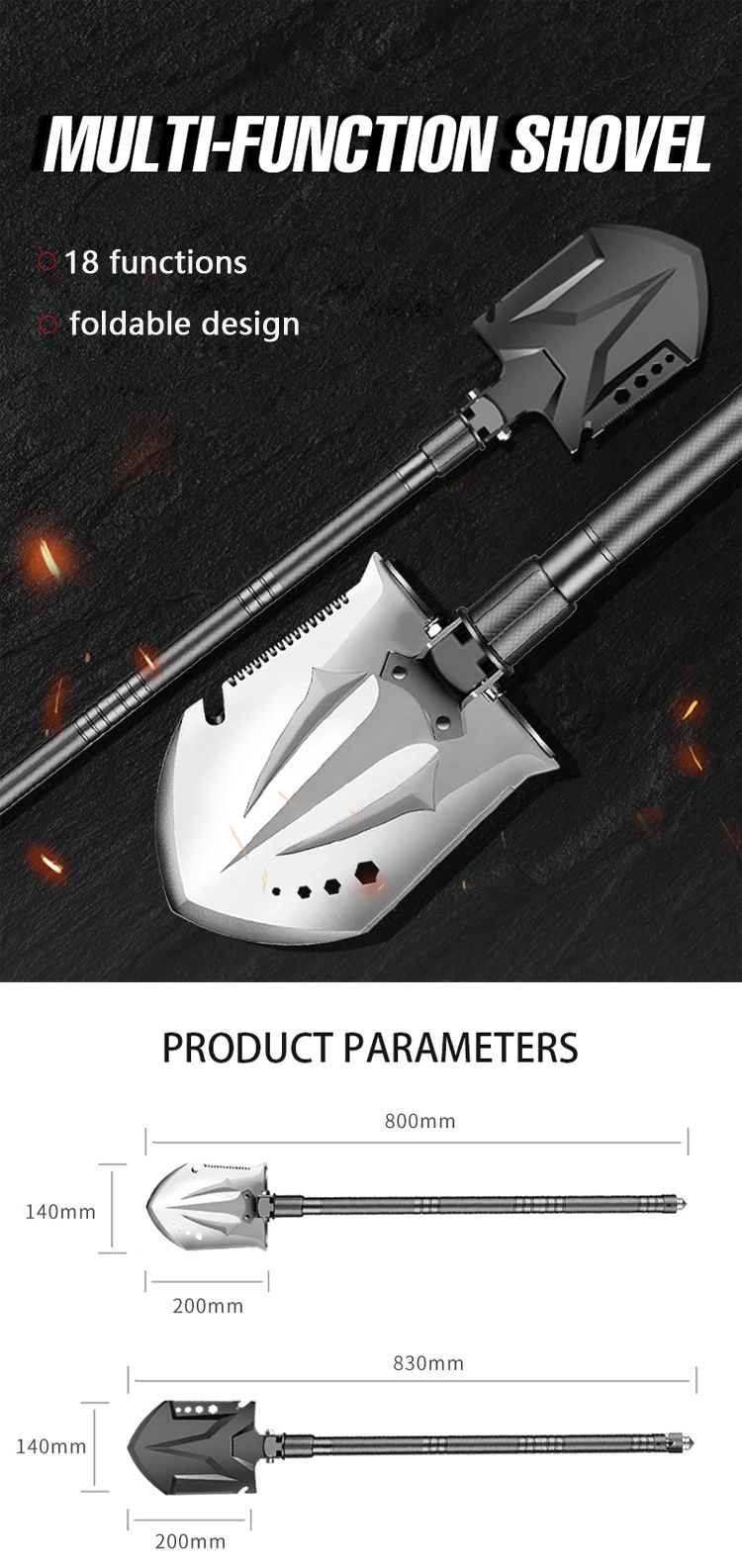 Industrial Carbon Steel Tactical Survival Shovel Folding product detail 1