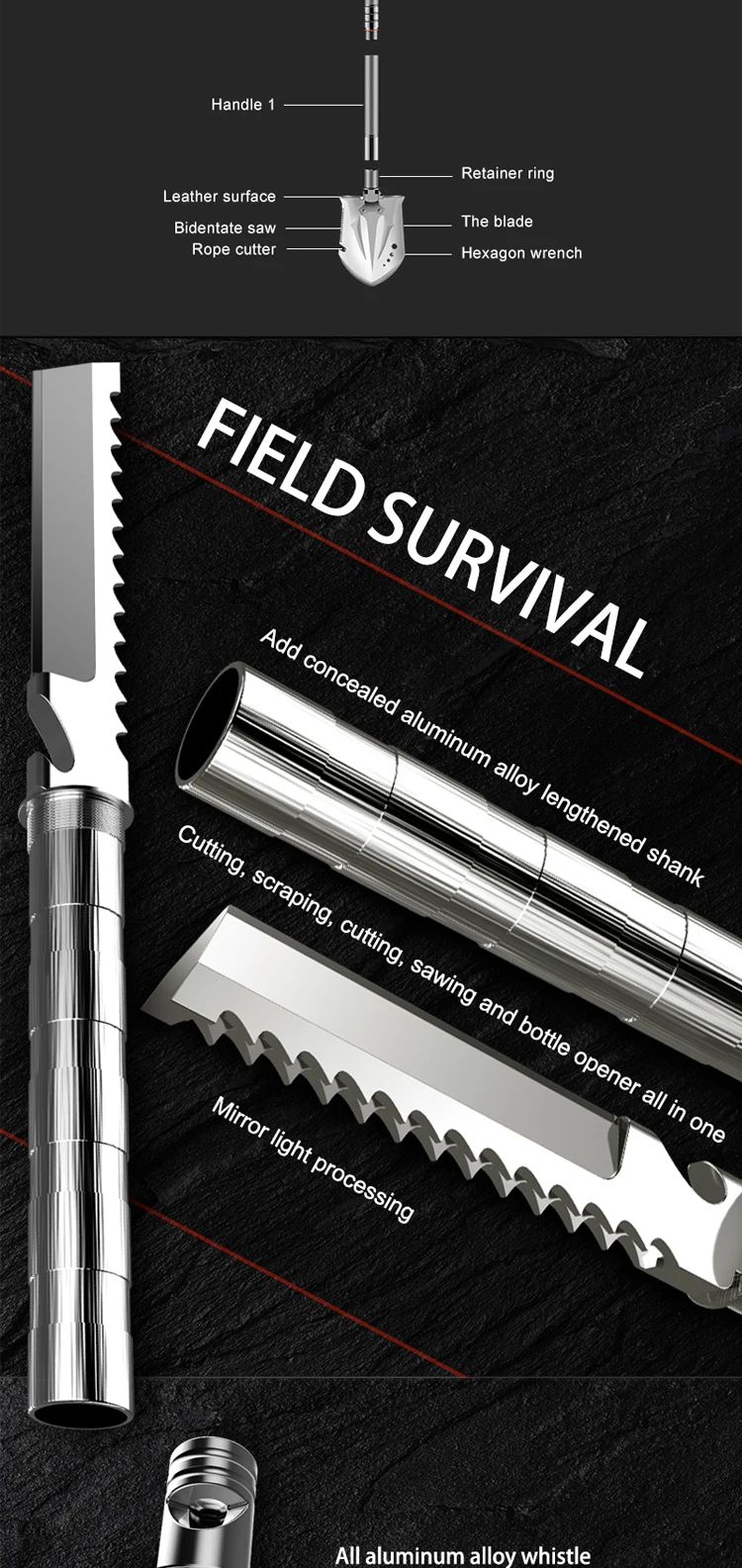 Industrial Carbon Steel Tactical Survival Shovel Folding product detail 4