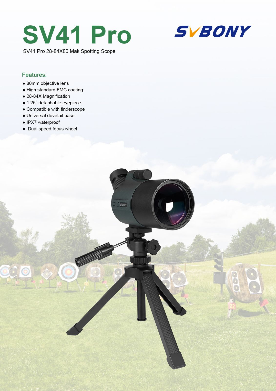 IPX7 Waterproof Dual Speed Focus 28-84x80 Magnification Mak product detail 1