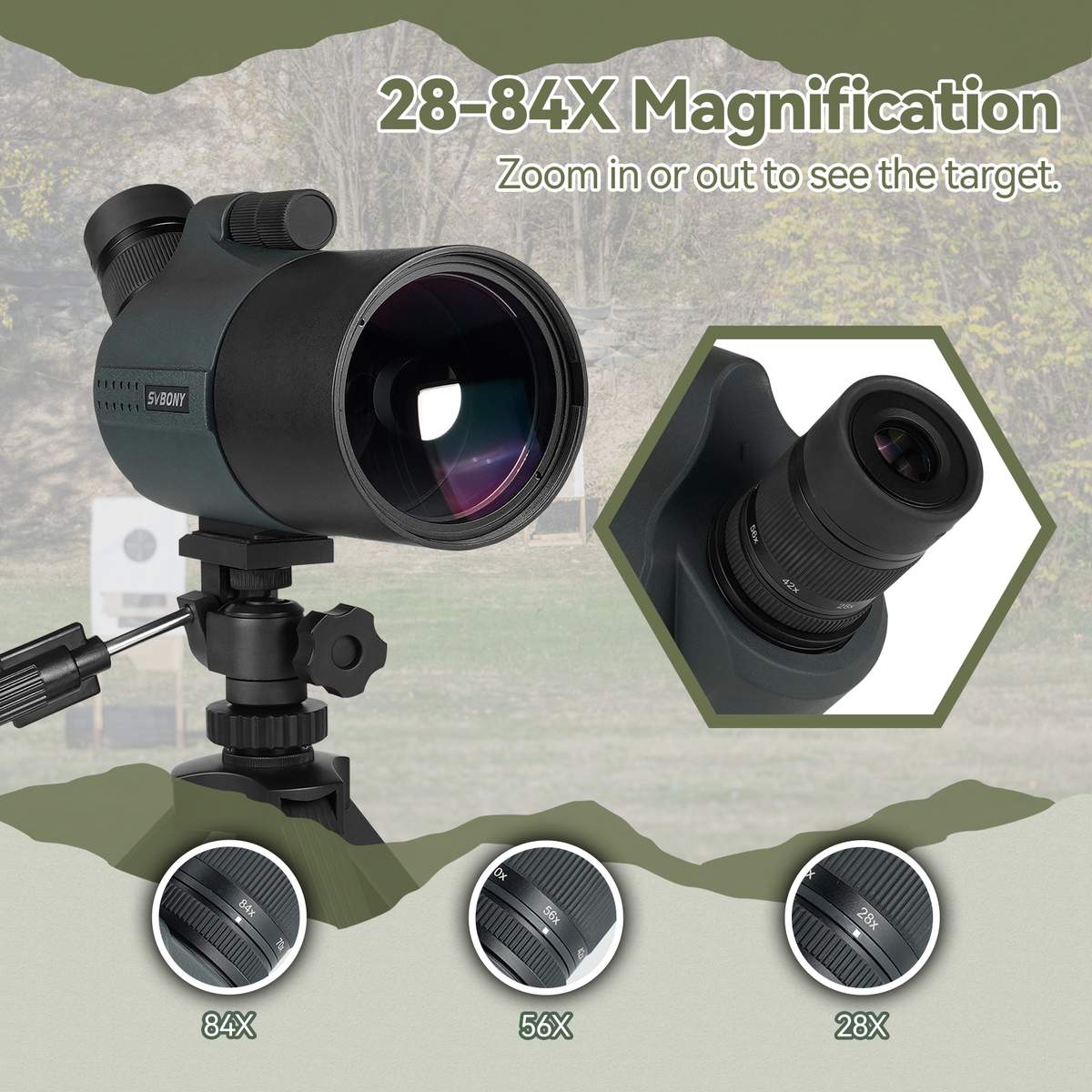 IPX7 Waterproof Dual Speed Focus 28-84x80 Magnification Mak product detail 6