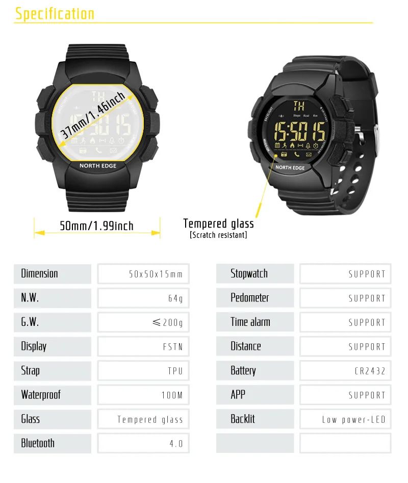 JK-SH-001 Men's Watch Water Resistant 100M NORTH EDGE product detail 8