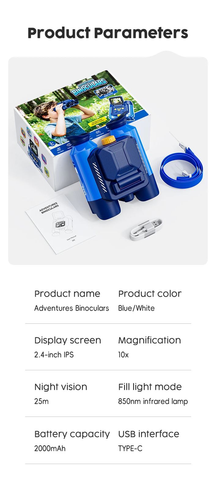 Kids Binoculars 10X 2.4 Inch IPS Screen Kids product detail 9