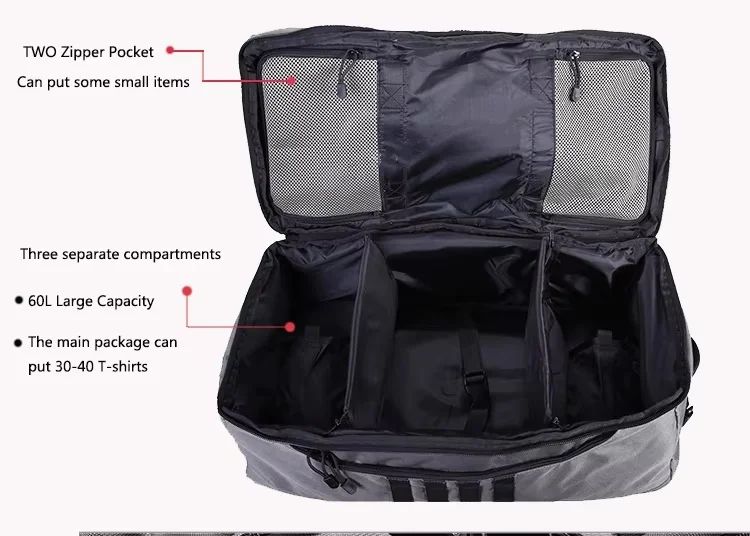 Large 60L Black Backpack Duffel Bag with Zipper product detail 6