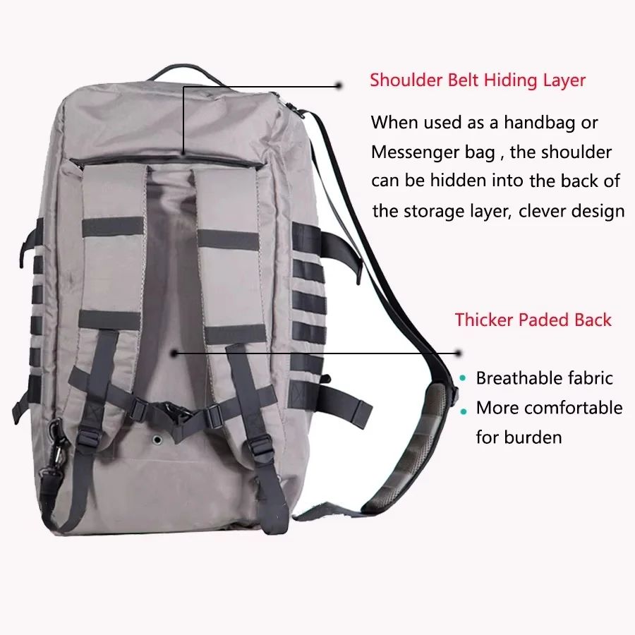 Large 60L Black Backpack Duffel Bag with Zipper product detail 7