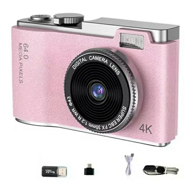 lk-003-2-4-inch-ips-screen-portable-digital-camera-dual-lens-ccd-hd-video-recorder-built-in-games-with-32gb-card-pink-for-travel-and-everyday-photography-main Digital Camera main product image