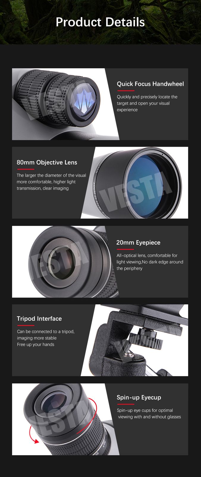 LW5002 Outdoor Spotting Scope 20-60x80 Telescope for Bird product detail 8
