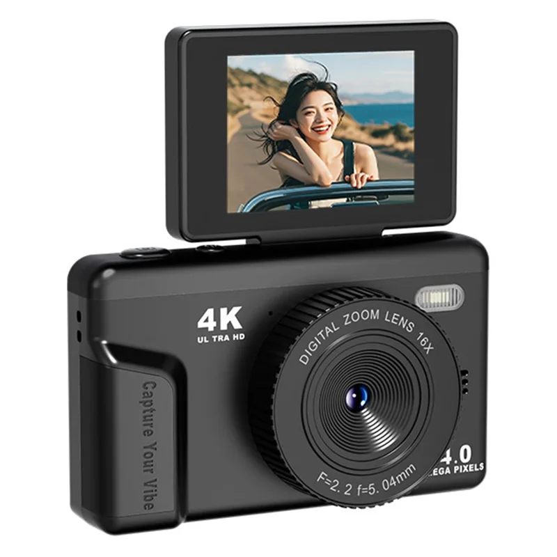 m52-4k-digital-camera-2-4-inch-180-degree-flip-screen-16x-zoom-type-c-for-vlogging-black-for-travel-family-moments-and-everyday-photography-main 4K Digital Camera main product image