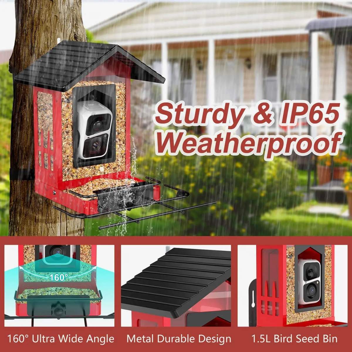 Metal Bird Feeder with Camera Solar Panel 32GB product detail 1