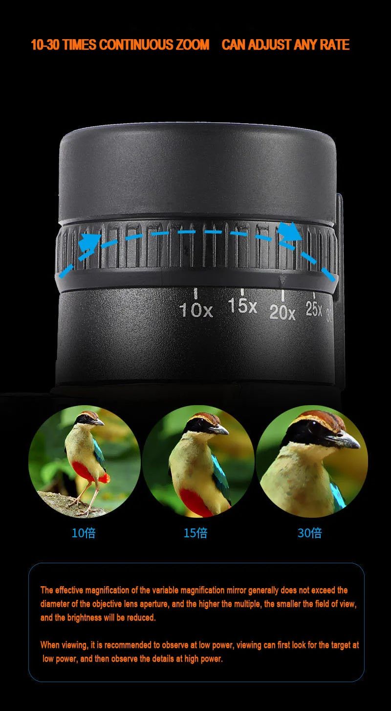 Monocular 10-30X50 Watching Bird Concert Low Price Monocular product detail 5