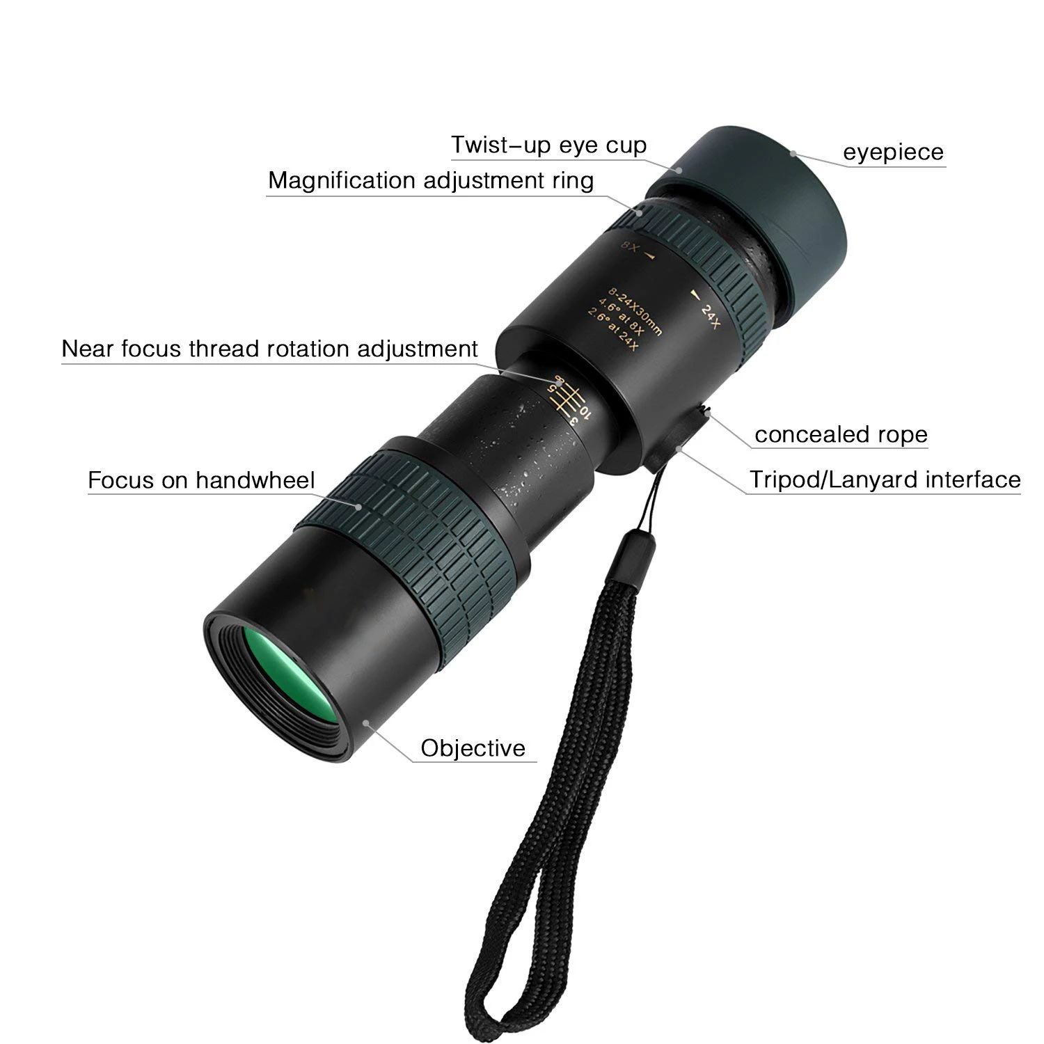 Monocular Telescope 8-24x30 Zoom Monocular Waterproof Pocket product detail 2