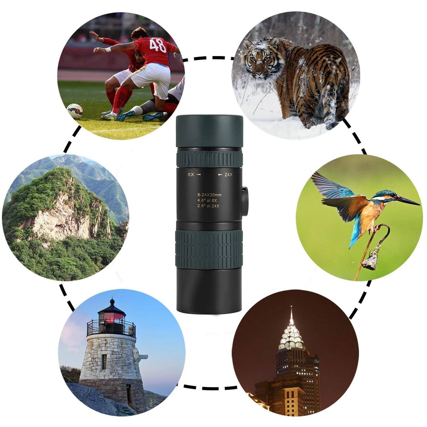 Monocular Telescope 8-24x30 Zoom Monocular Waterproof Pocket product detail 7