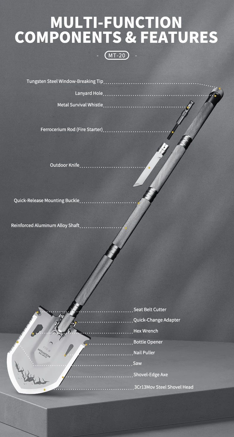 MT-20 Industrial 12-in-1 Tactical Shovel 3Cr13MoV Steel Head product detail 3