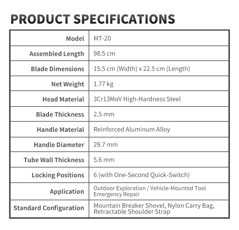 MT-20 Industrial 12-in-1 Tactical Shovel 3Cr13MoV Steel Head product detail 21