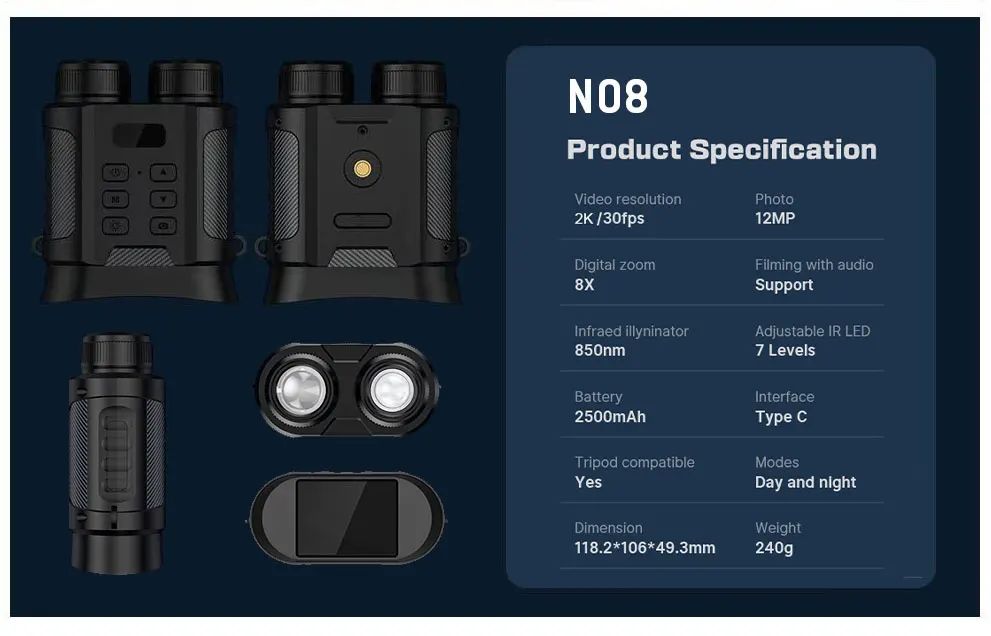 N08 2.5K Night Vision Binoculars 10X Magnification 8X product detail 6