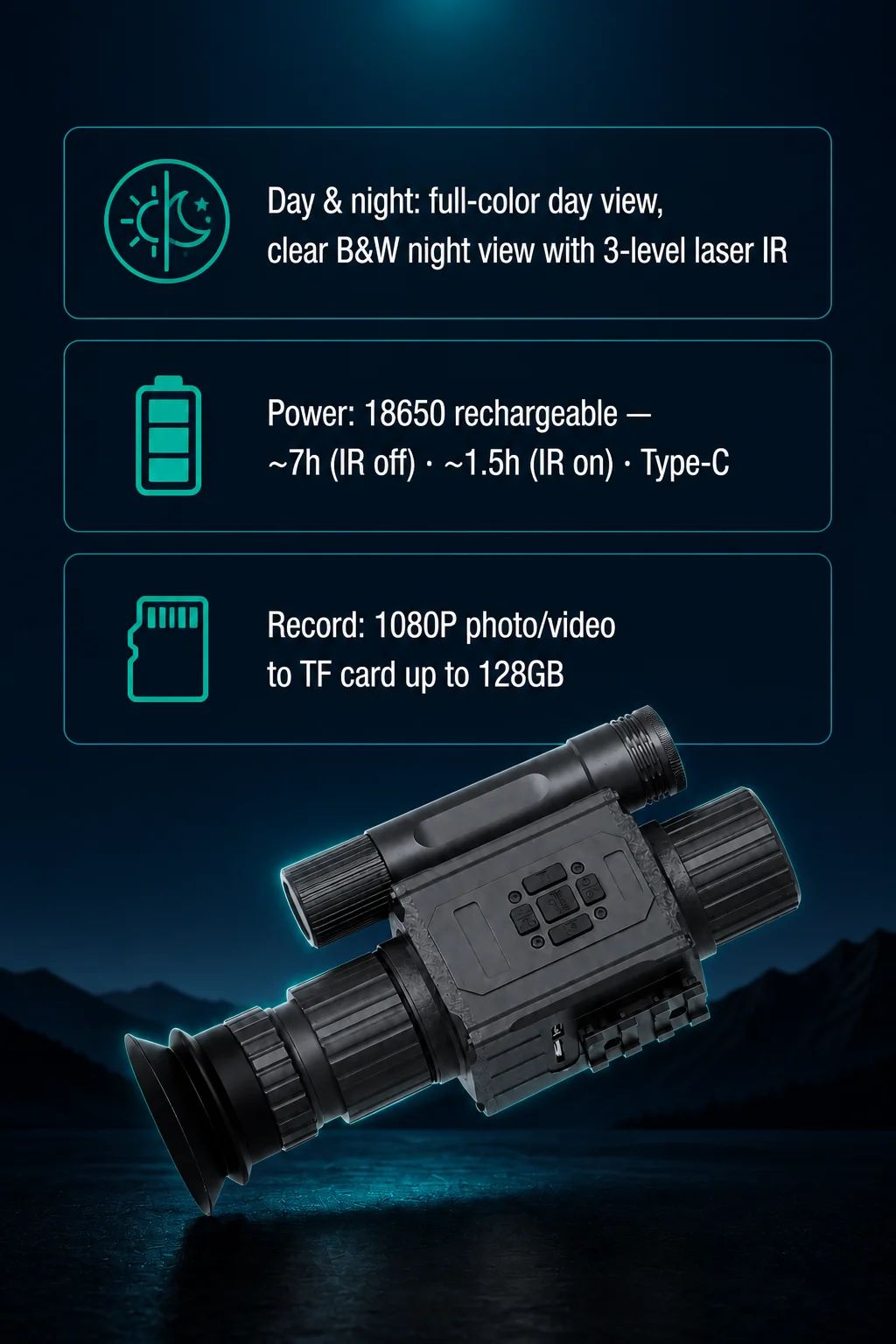 Night Vision Monocular Device 50mm Lens 200-400M Range product detail 4