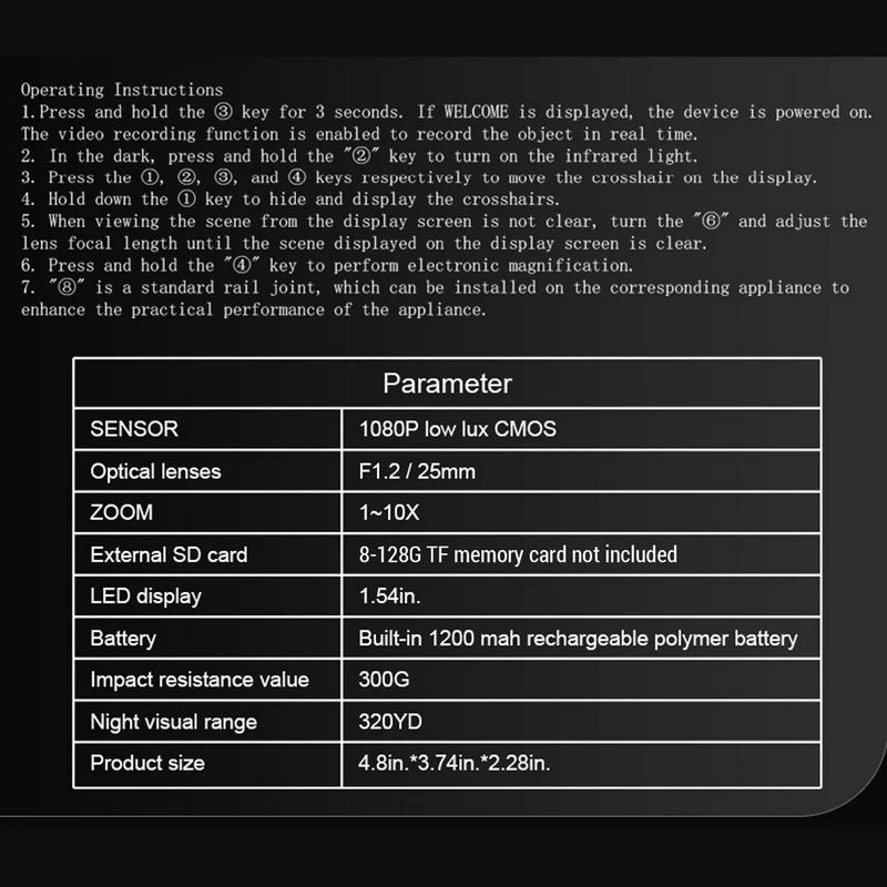 Night Vision Monocular NV300 1080P Day 1-10X Digital product detail 8