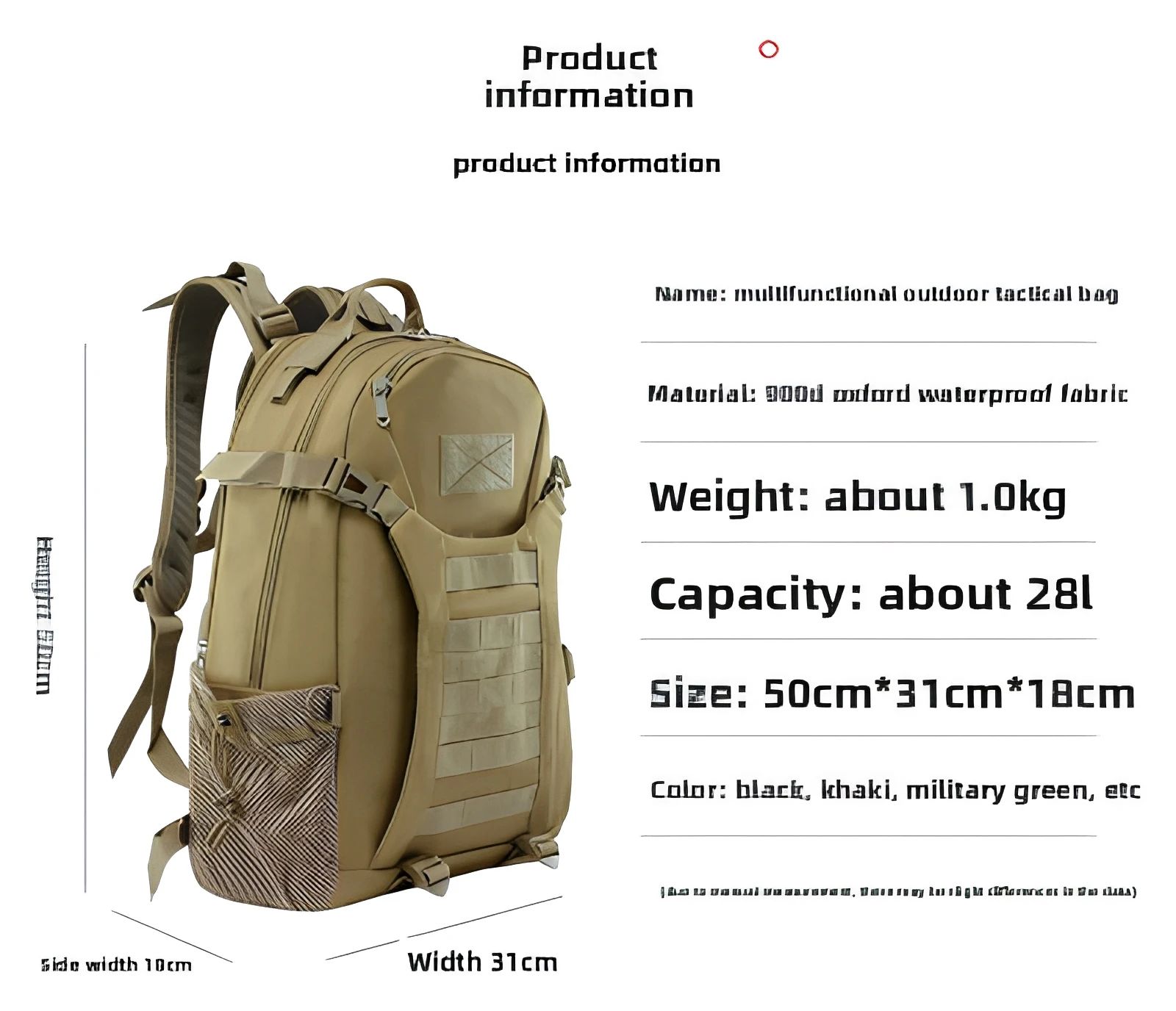 Outdoor Sports Lightweight Tactical Polyester Waterproof product detail 2