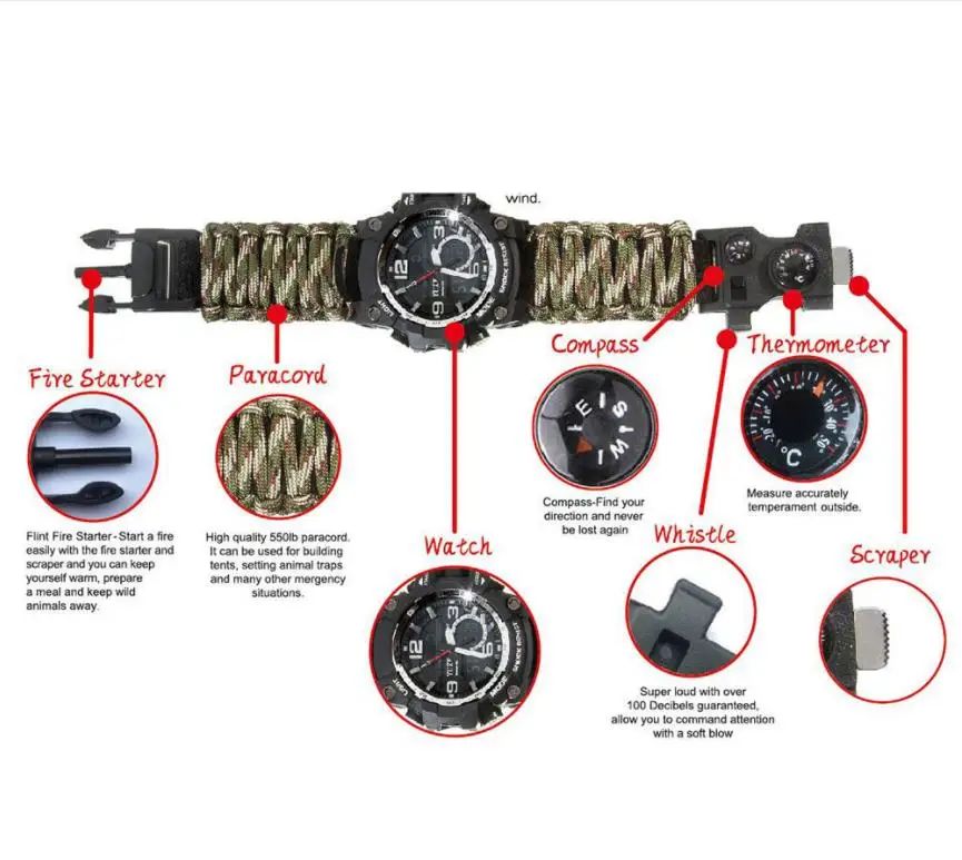 Outdoor Survival Watch Multifunctional Waterproof Tactical product detail 1