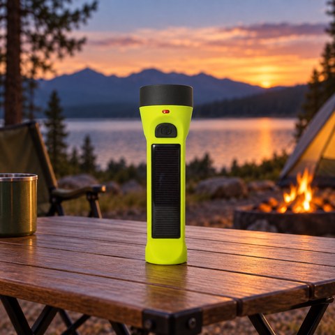 Portable Solar Outdoor Flashlight equipment in a relevant outdoor setting