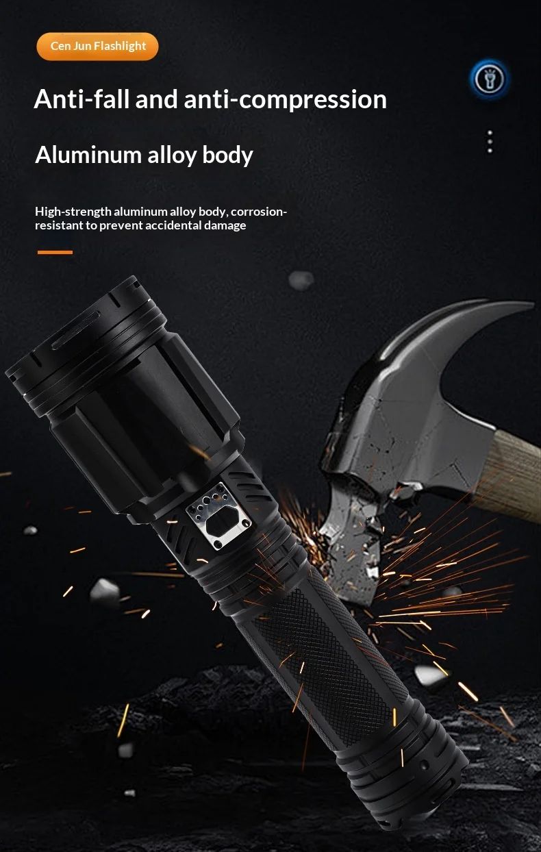 Powerful Tactical Flashlight 10000+ Lumens 9 Modes IP54 product detail 9