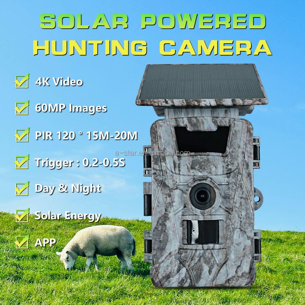 Hot PR903DW 4K CMOS 60MP Wi-Fi Waterproof Solar Battery Powered Wildlife Free App Control Photo Trap Game Hunting Trail Camera