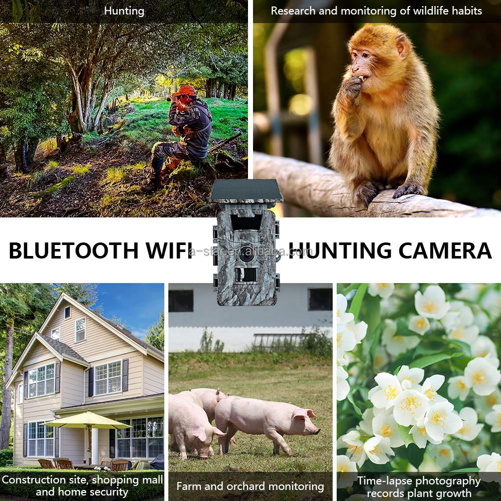 Hot PR903DW 4K CMOS 60MP Wi-Fi Waterproof Solar Battery Powered Wildlife Free App Control Photo Trap Game Hunting Trail Camera