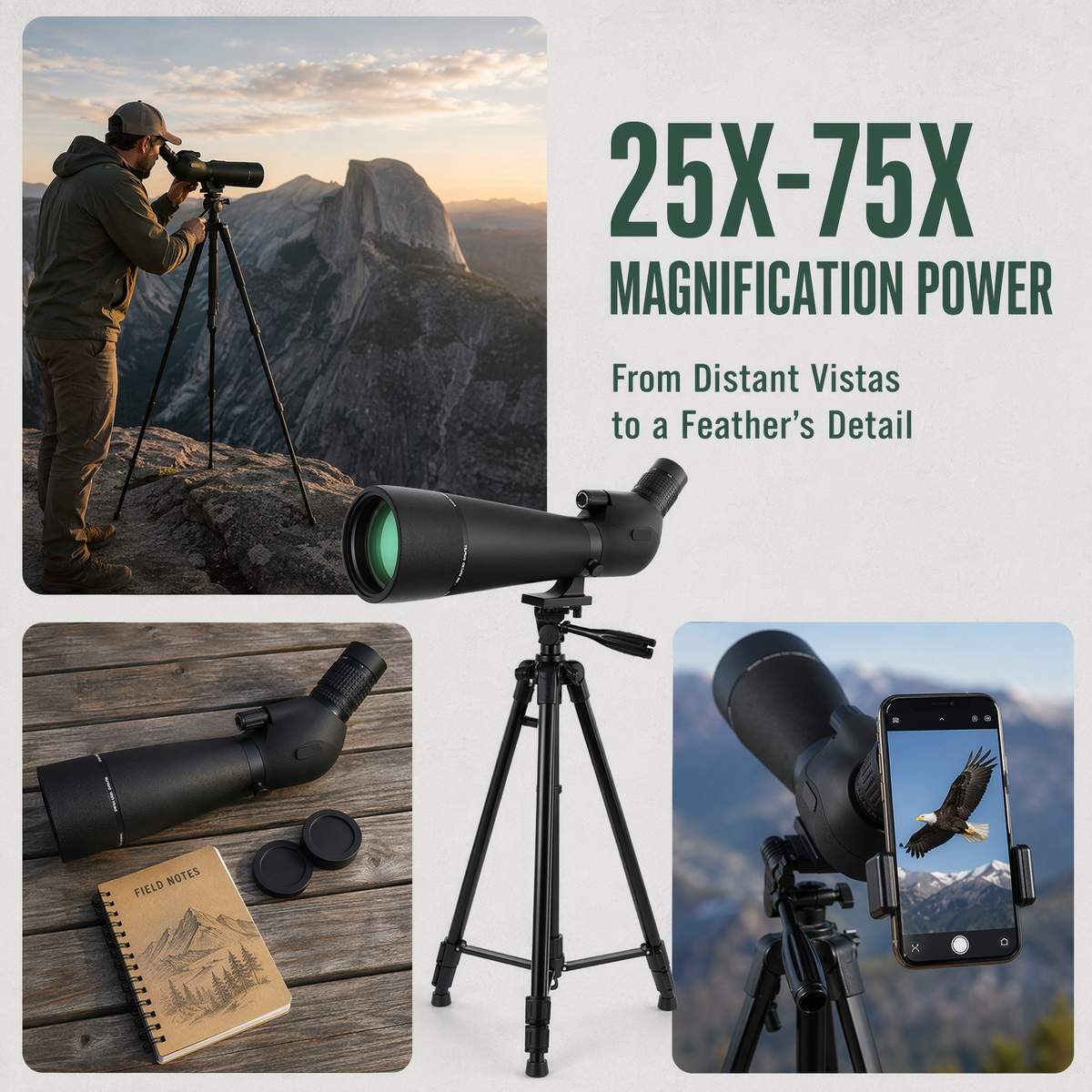 Professional 25-75x80 Spotting Scope Ultra Bright 80mm product detail 5