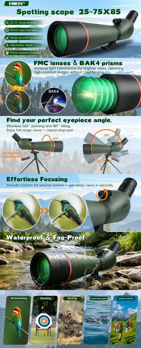 Professional Spotting Scope 20-60x80 HD Multi-Coated Glass product detail 1