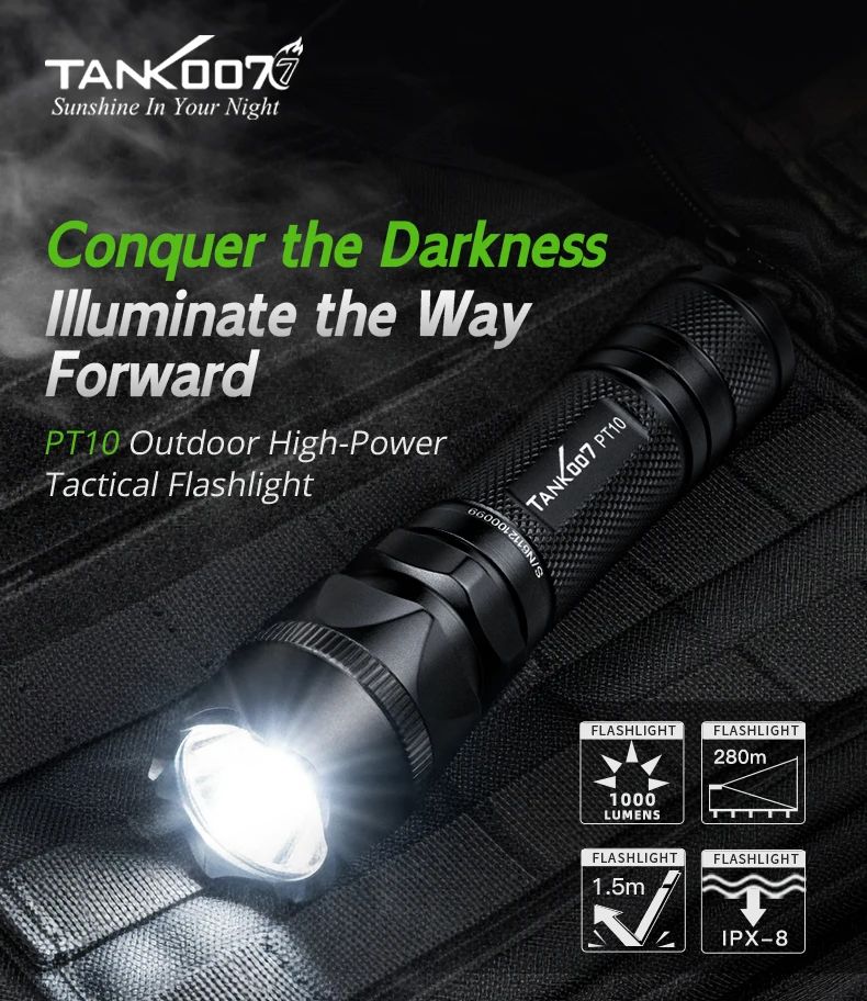 PT10 Rechargeable LED Tactical Flashlight Long Range High product detail 1