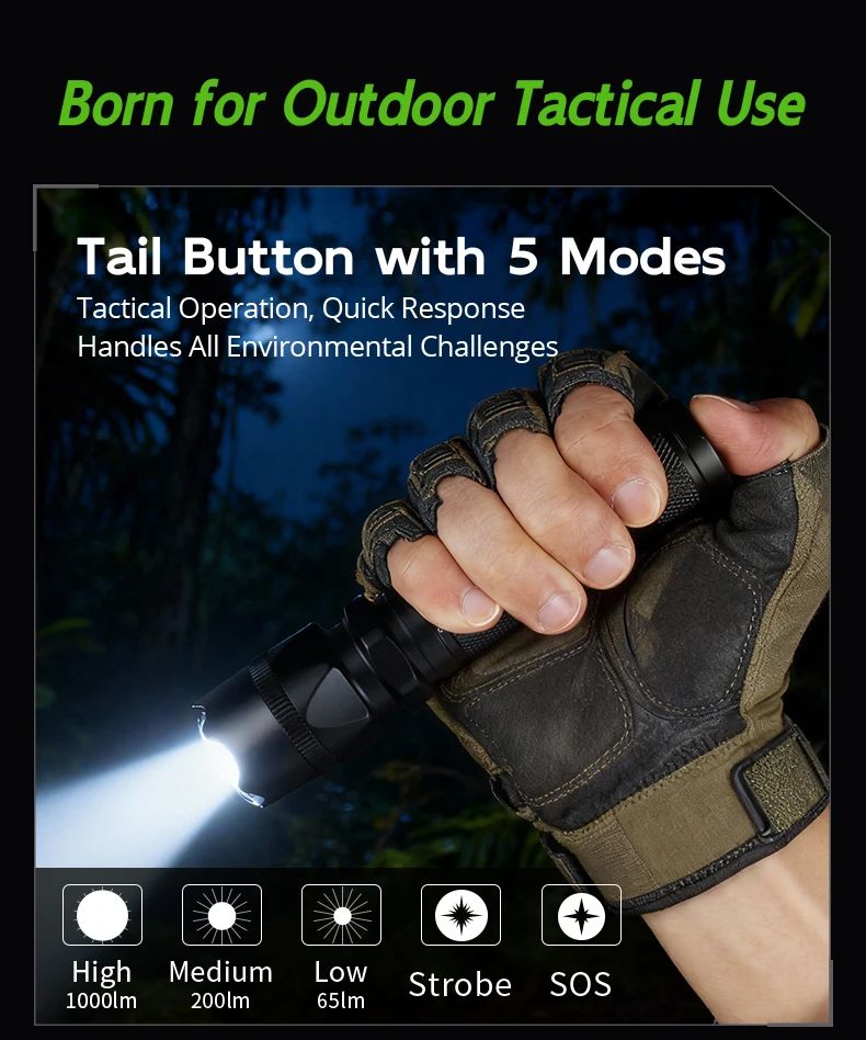 PT10 Rechargeable LED Tactical Flashlight Long Range High product detail 3