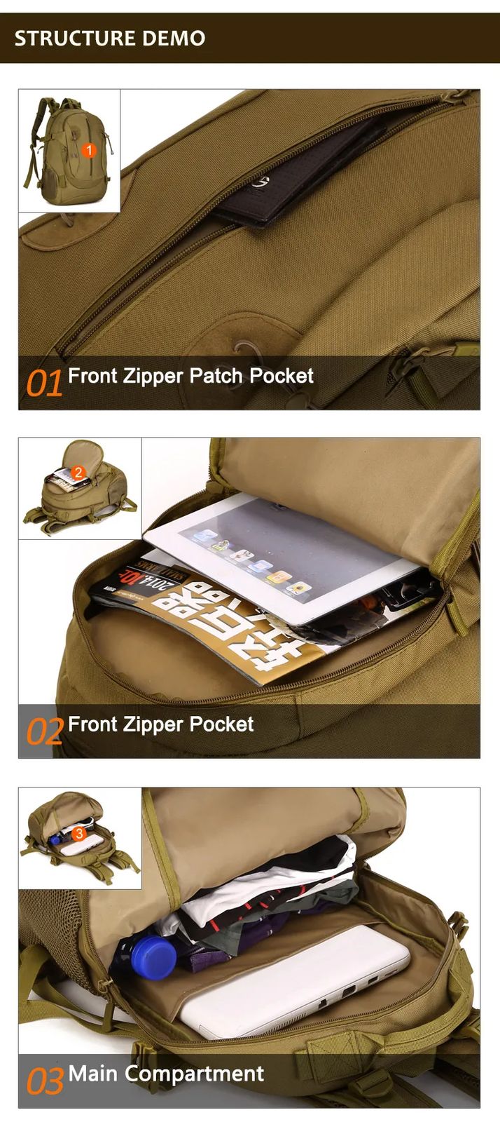 S412 40L Waterproof Casual Tactical Bag Camping Hiking product detail 3