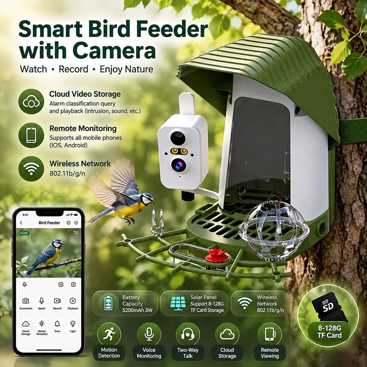 Smart Bird Feeder With HD Camera 5200mAh Battery product detail 1