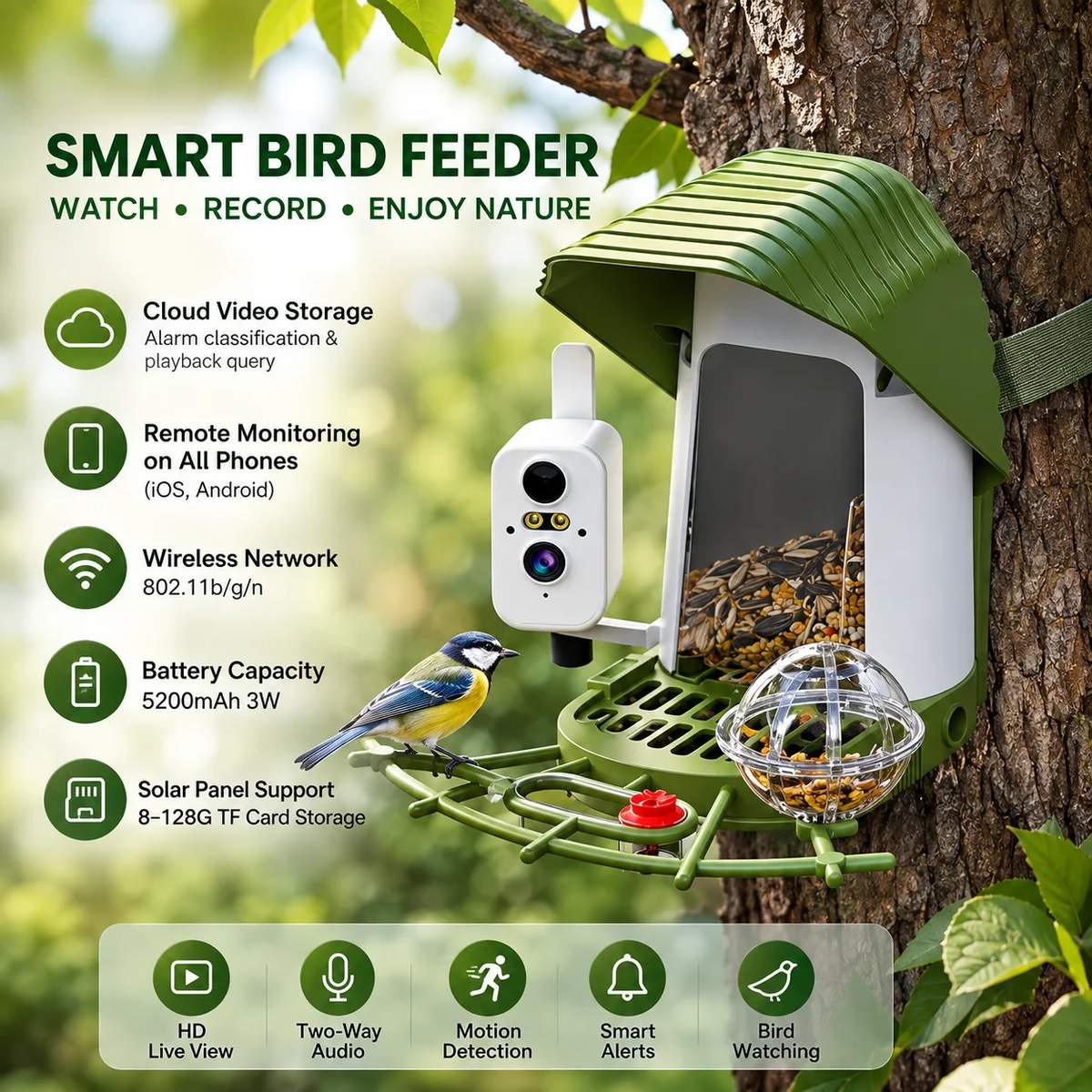 Smart Bird Feeder With HD Camera 5200mAh Battery product detail 2