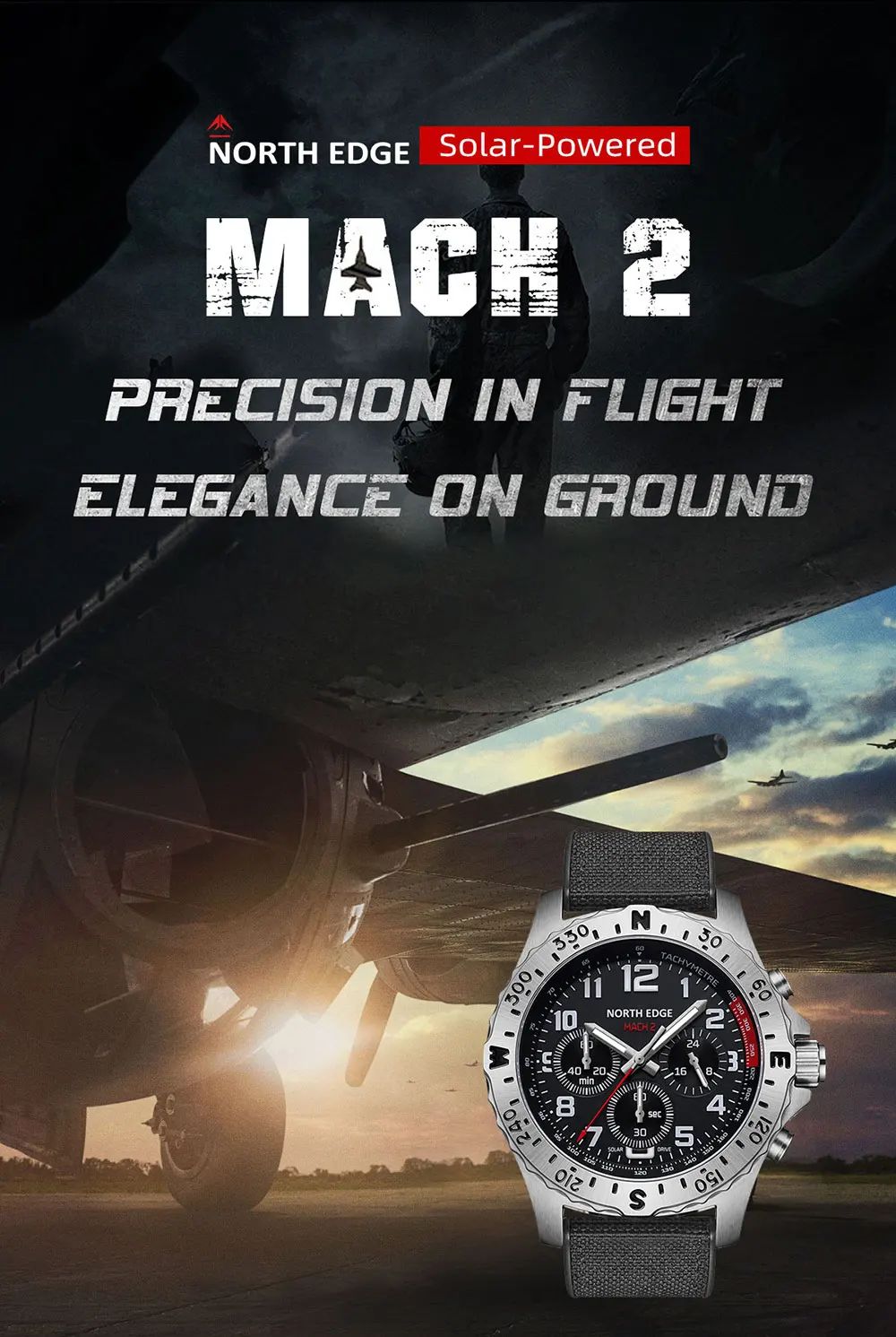 Solar Chronograph Watch Compass Bezel Tachymeter Fabric Band product detail 1