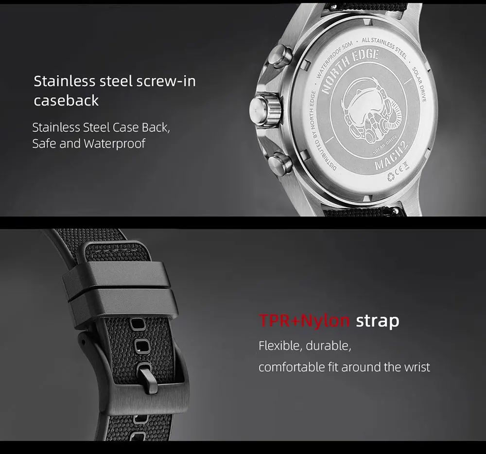 Solar Chronograph Watch Compass Bezel Tachymeter Fabric Band product detail 9