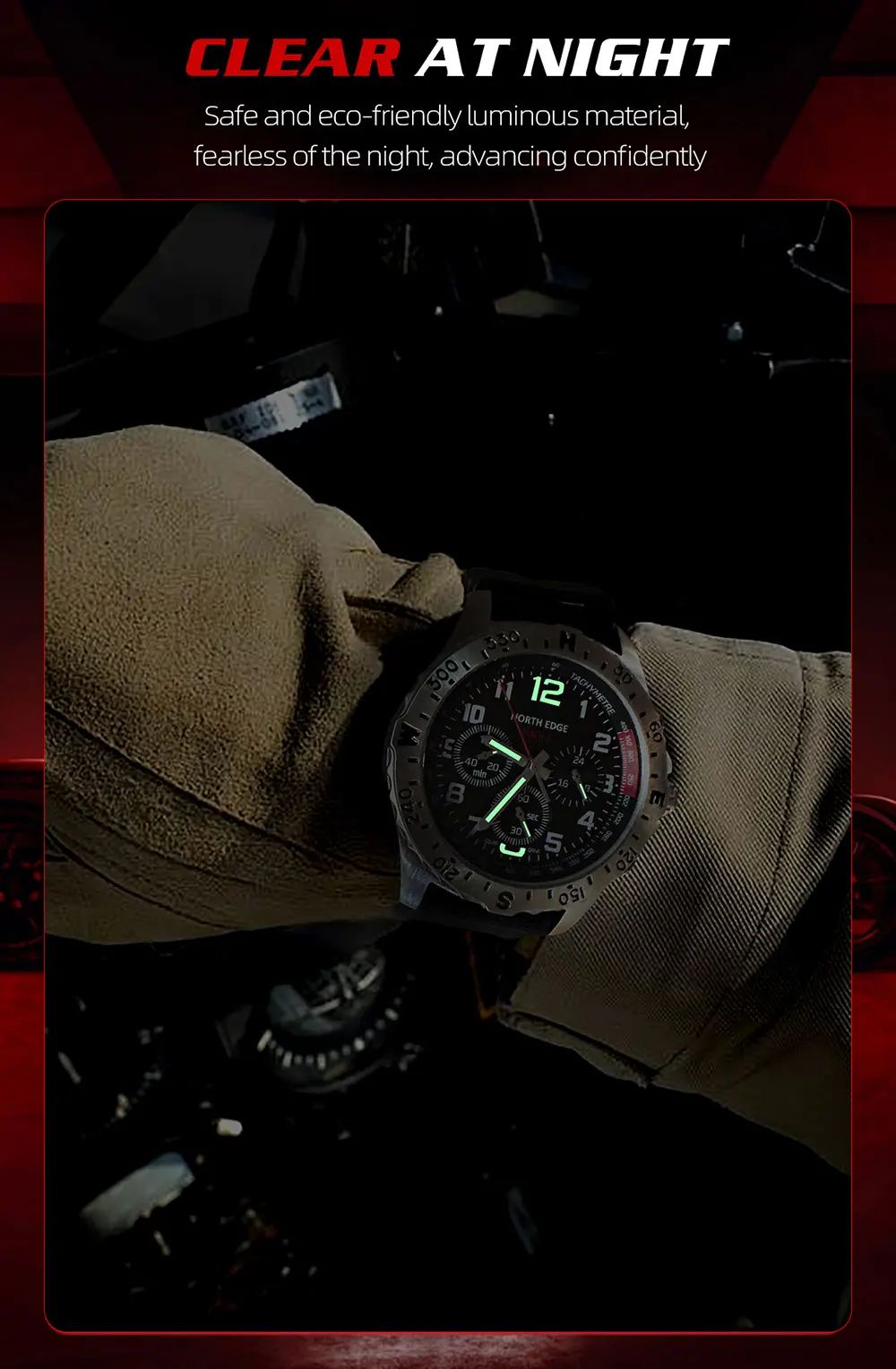 Solar Chronograph Watch Compass Bezel Tachymeter Fabric Band product detail 14