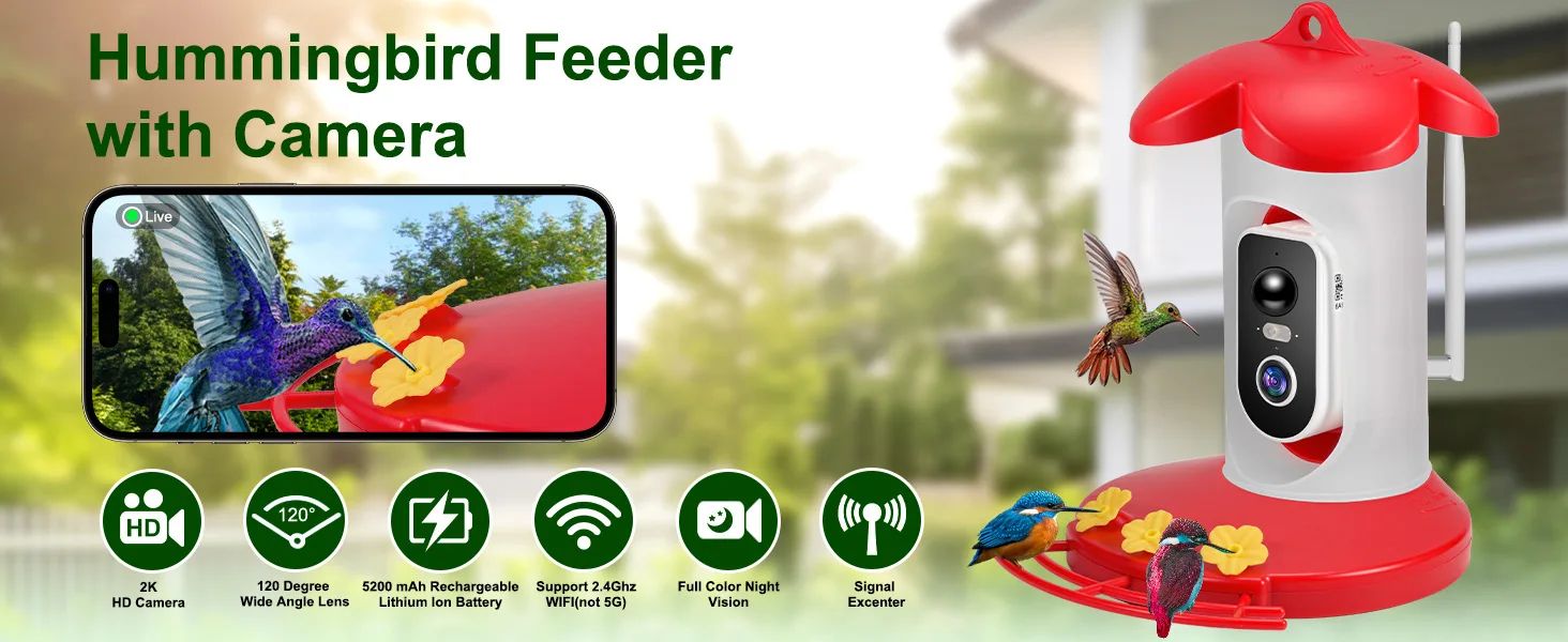 Solar Powered AI Hummingbird Feeder Camera 2K Live product detail 1