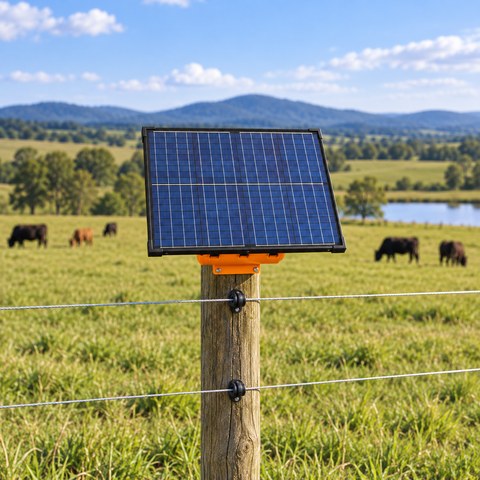 Solar Powered Fence Charger equipment in a relevant outdoor setting