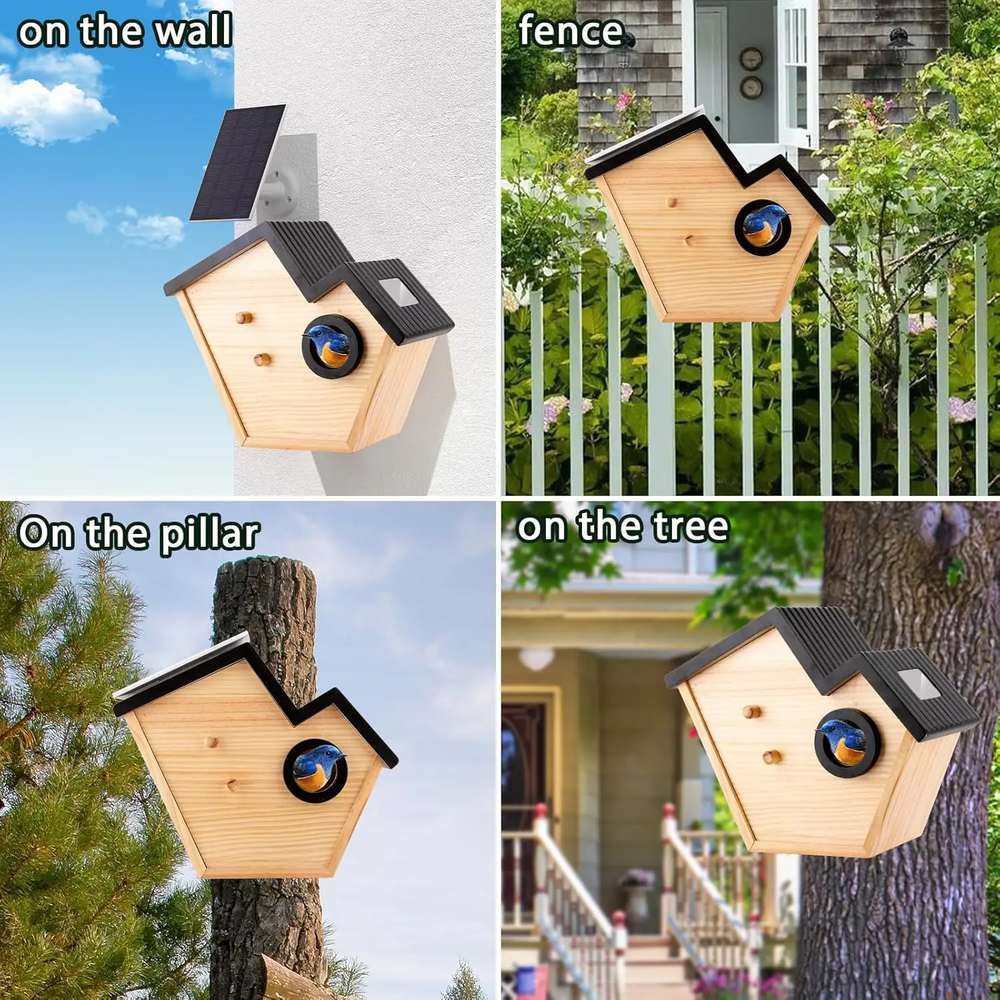 Solar Powered Outdoor Wooden Bird Feeder 2K Live product detail 8