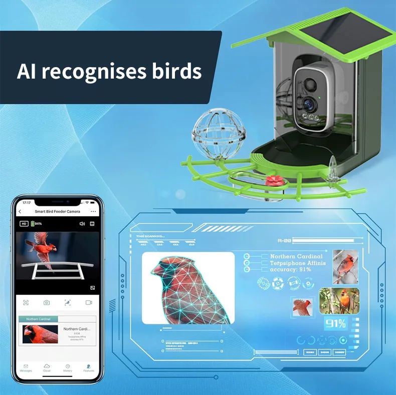 Solar Powered Waterproof Bird Feeder Camera Night Vision product detail 5