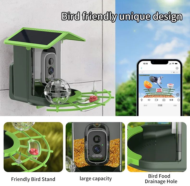 Solar Powered Waterproof Bird Feeder Camera Night Vision product detail 7