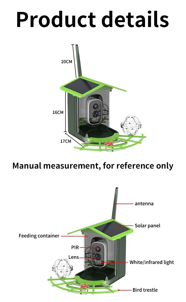 Solar Powered Waterproof Bird Feeder Camera Night Vision product detail 10