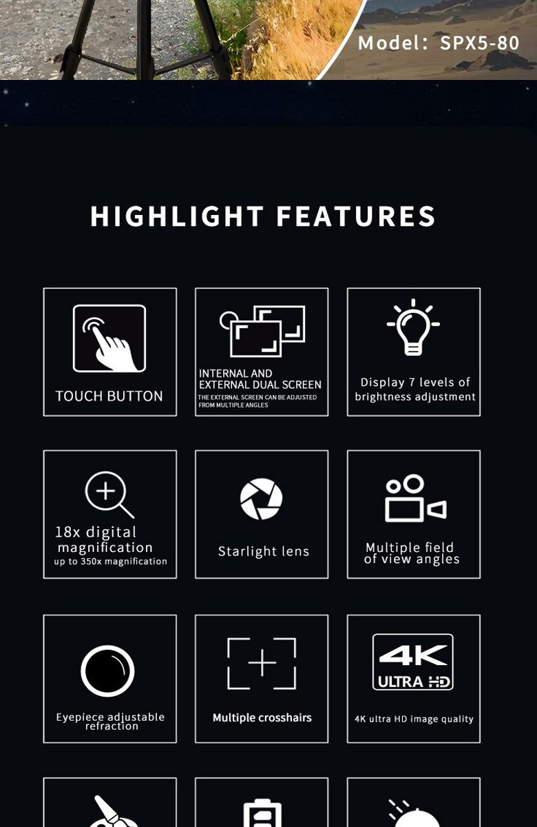 SPX5-80 Digital Telescope 4K Video 350x Zoom Long product detail 13