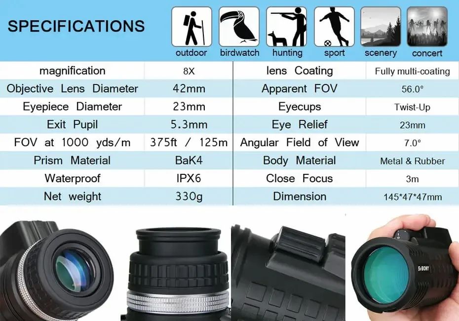 SV42 Monocular Telescope Built-in Compass Rangefinder 8x42 product detail 4