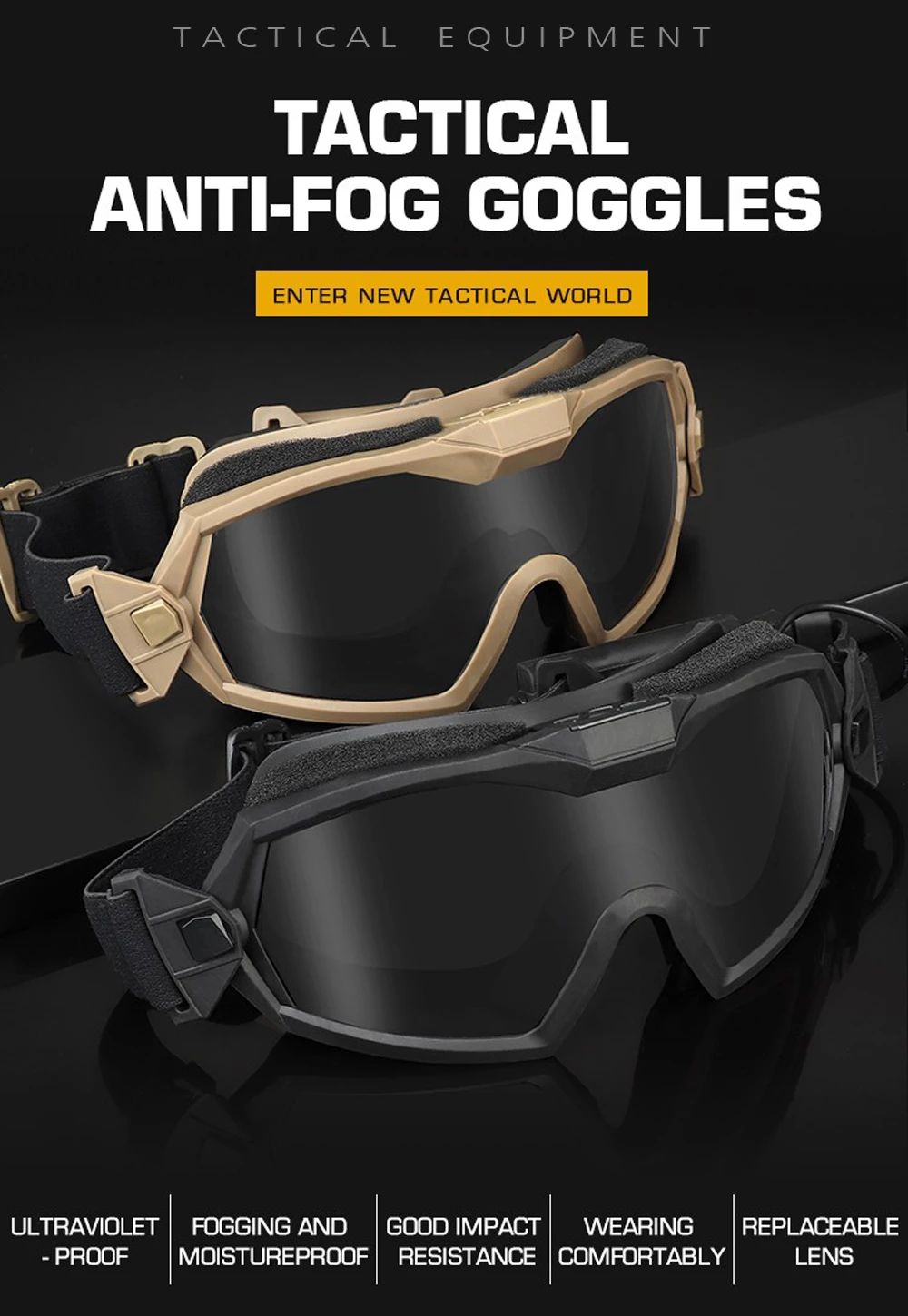 Tactical Anti-fog Goggles Ski Airsoft CS Protective Glasses product detail 1