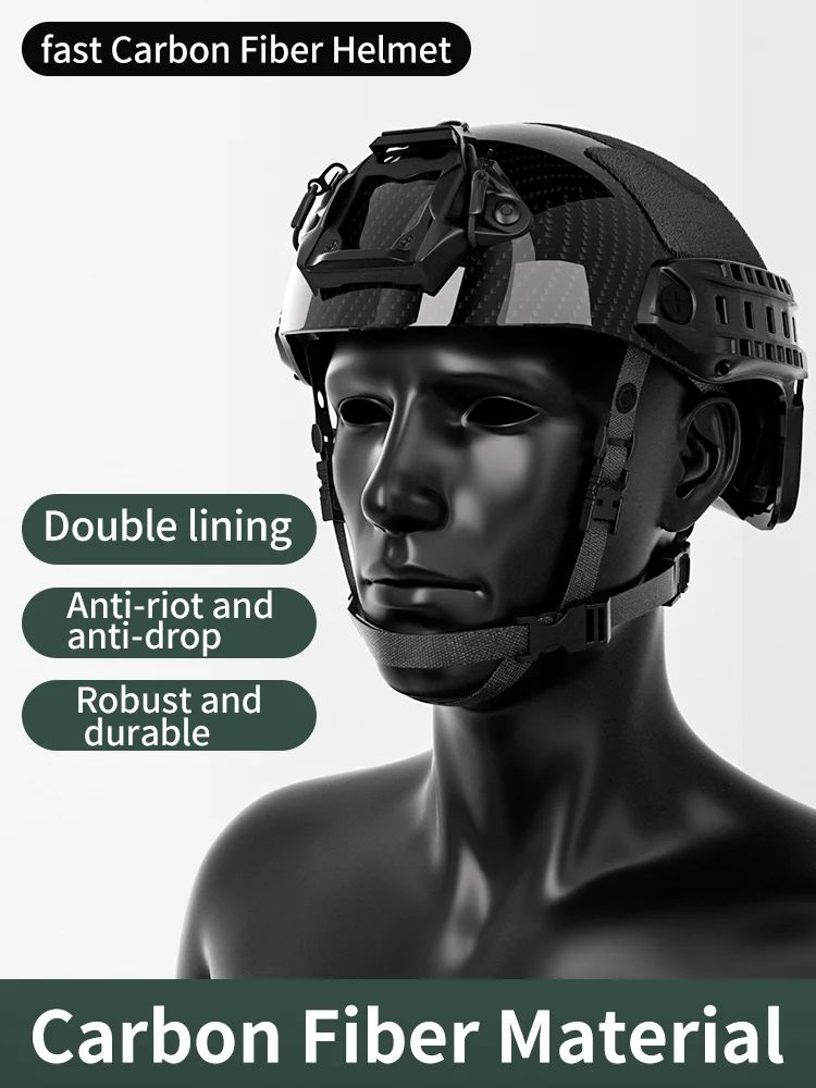 Tactical Carbon Fibre Helmet-Black 4mm Thick product detail 2