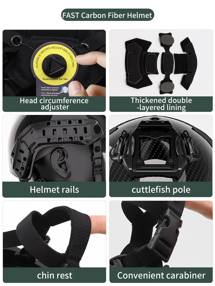 Tactical Carbon Fibre Helmet-Black 4mm Thick product detail 7