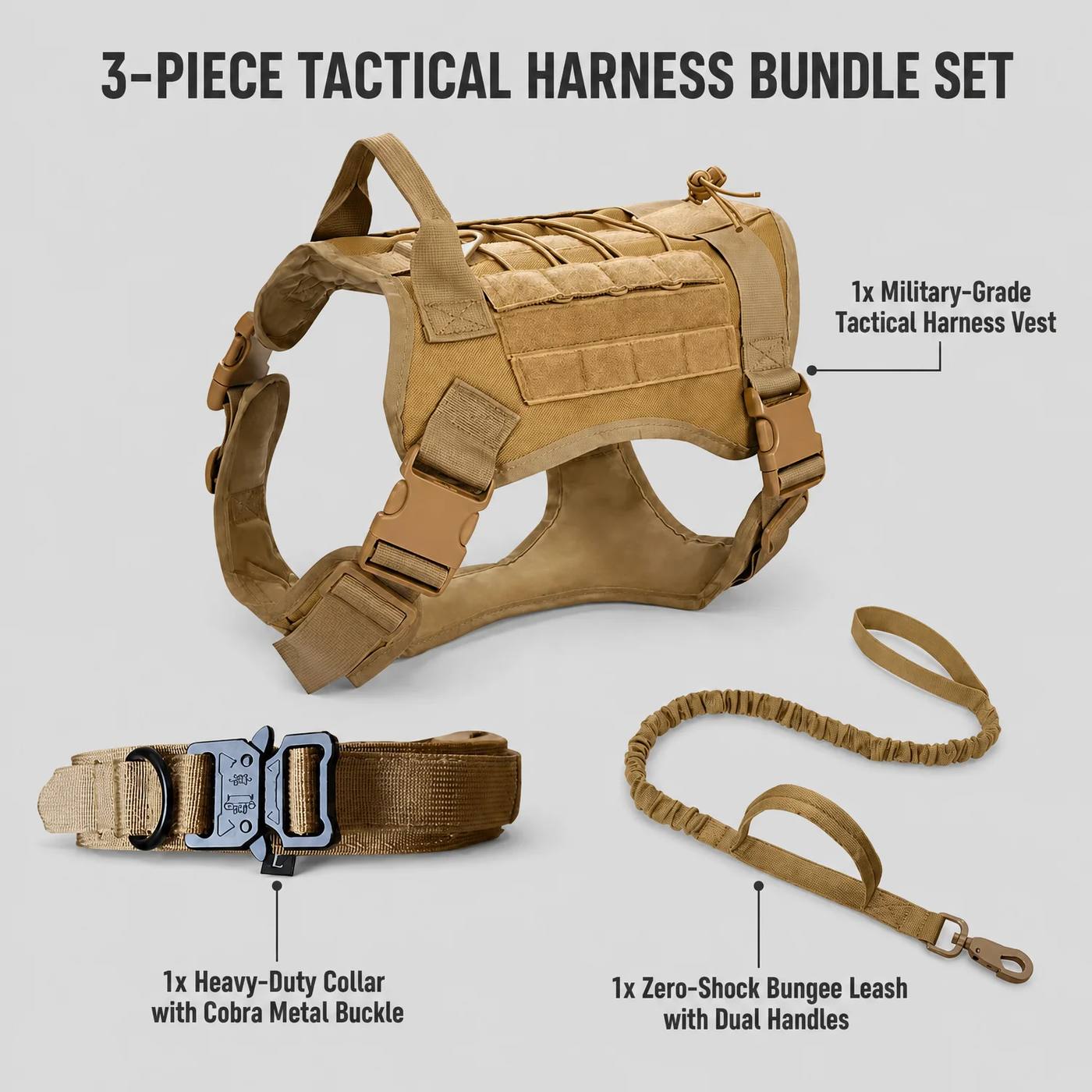 Tactical Dog Harness Set 3 Piece Tan MOLLE product detail 1