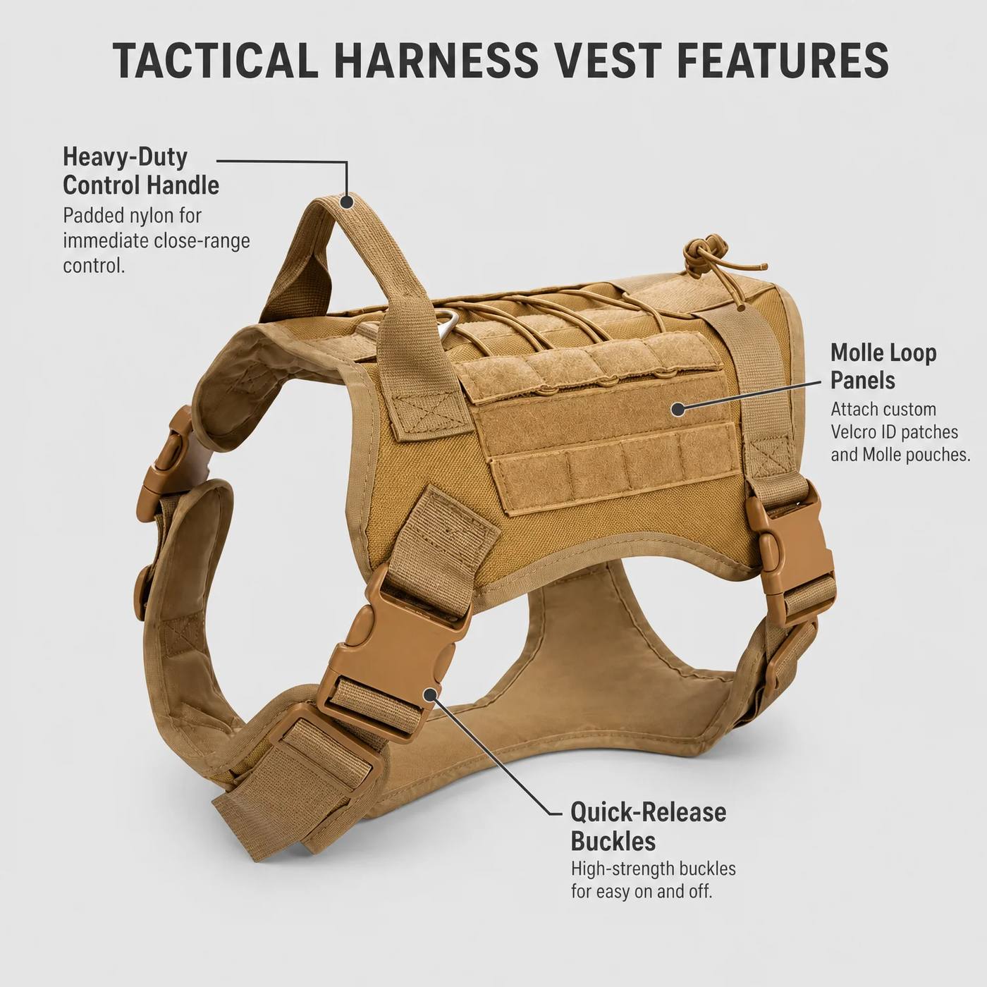 Tactical Dog Harness Set 3 Piece Tan MOLLE product detail 2
