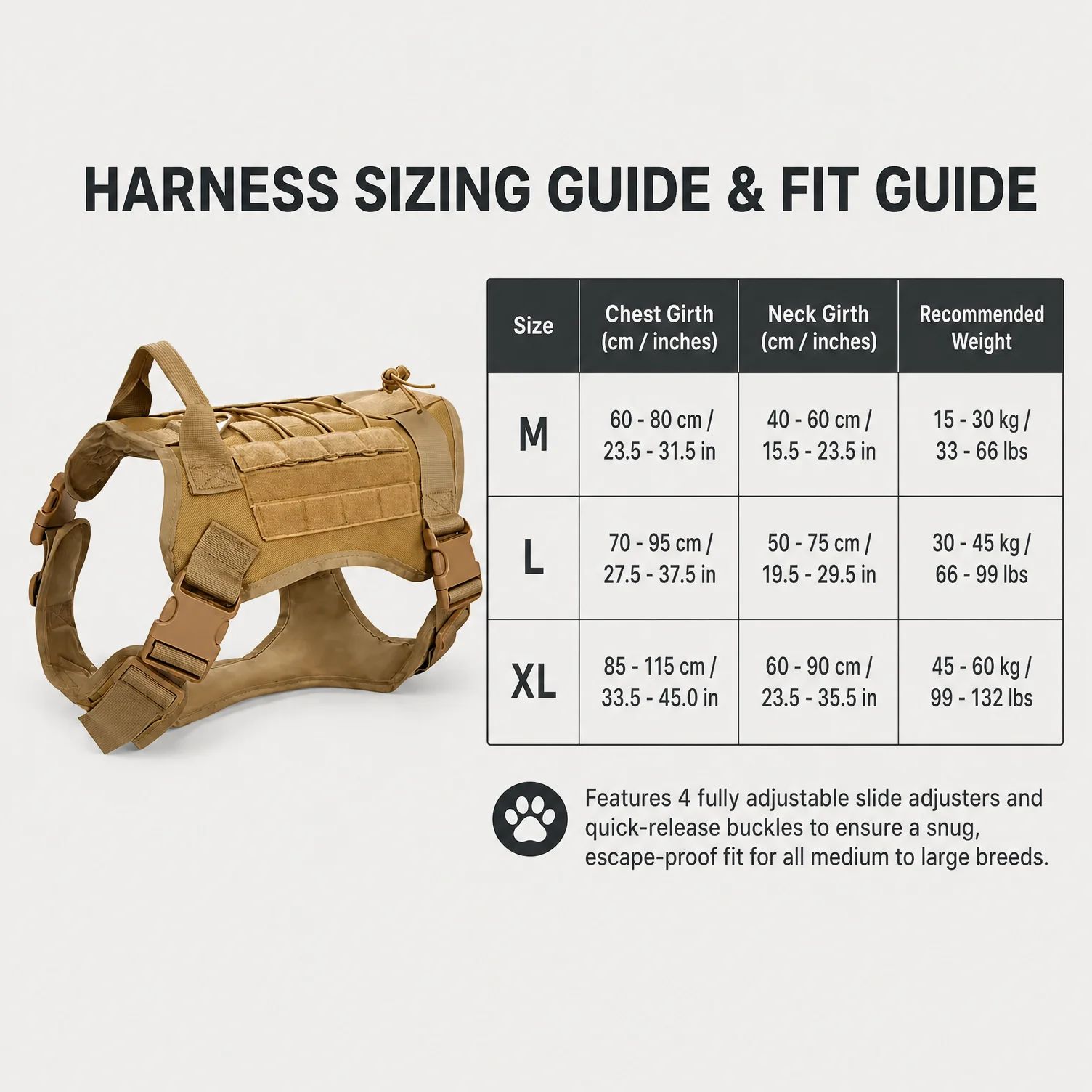 Tactical Dog Harness Set 3 Piece Tan MOLLE product detail 5
